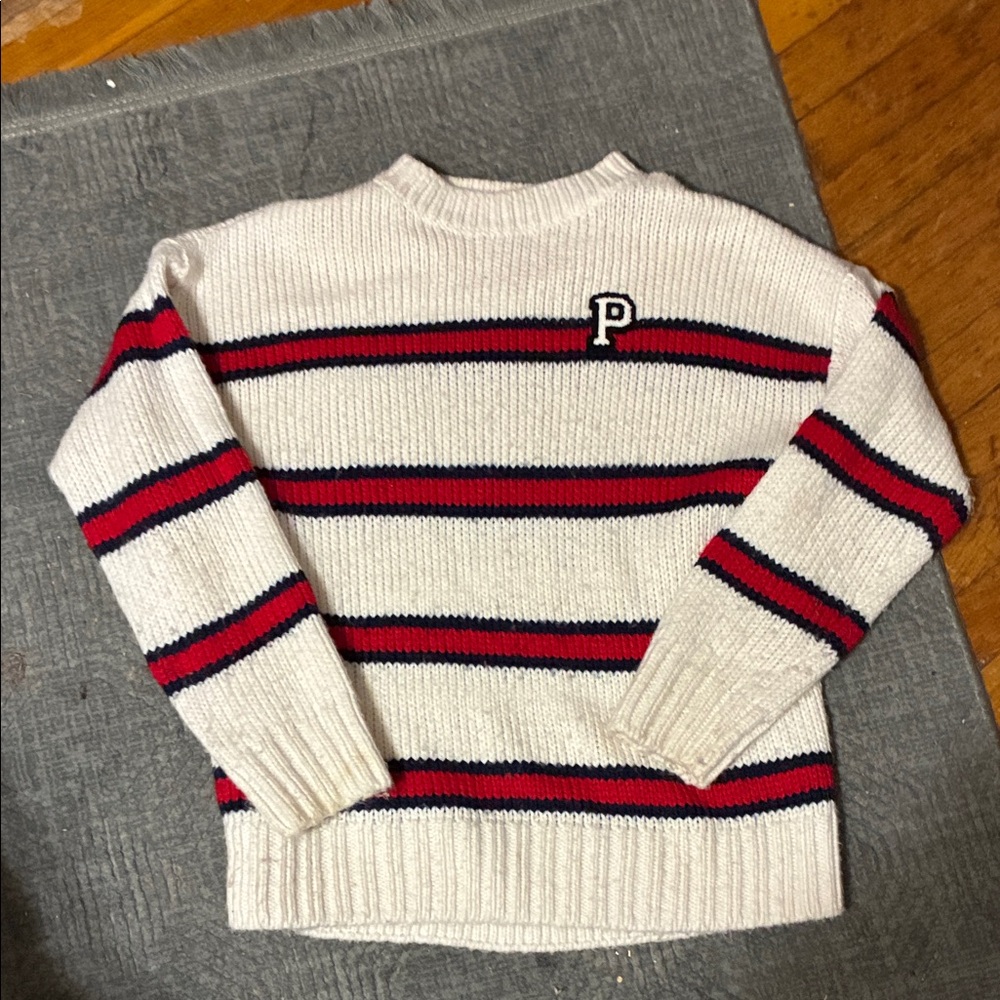 PINK Victoria's Secret Cream Sweater with Red and Blue Stripes